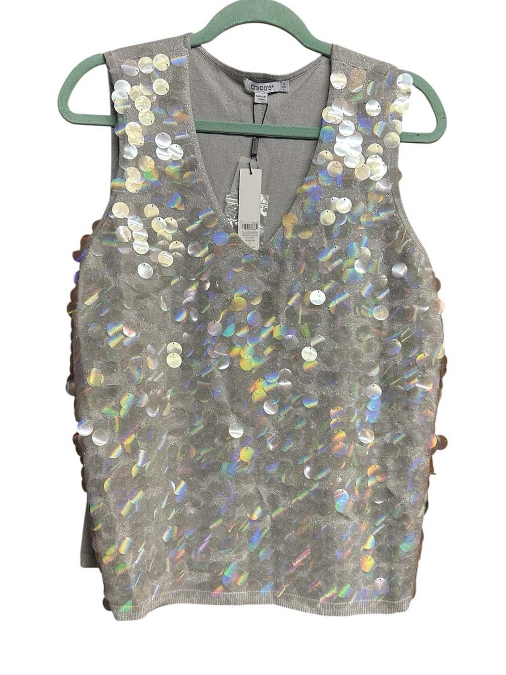 Chico’s Silver Sequin Tank Top NWT